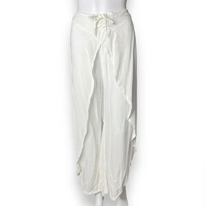 High Waisted Open Leg Flowy Hippie Pants white Size Large